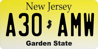 NJ license plate A30AMW