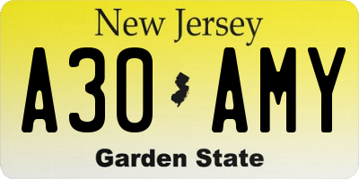 NJ license plate A30AMY