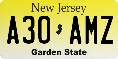 NJ license plate A30AMZ