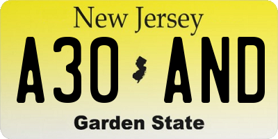 NJ license plate A30AND