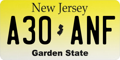 NJ license plate A30ANF