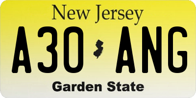 NJ license plate A30ANG