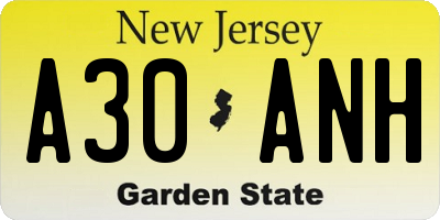 NJ license plate A30ANH