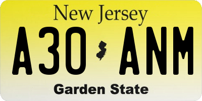 NJ license plate A30ANM