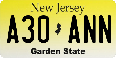NJ license plate A30ANN