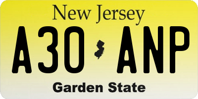 NJ license plate A30ANP