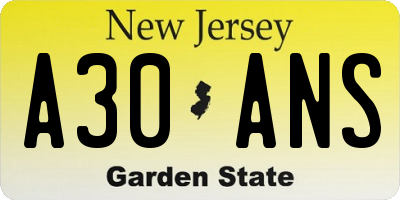 NJ license plate A30ANS