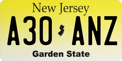 NJ license plate A30ANZ