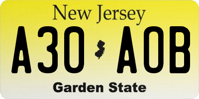 NJ license plate A30AOB