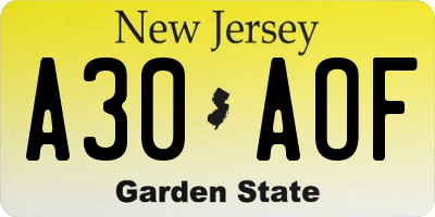 NJ license plate A30AOF