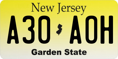 NJ license plate A30AOH