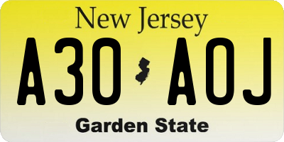 NJ license plate A30AOJ