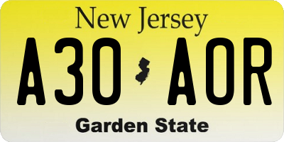NJ license plate A30AOR
