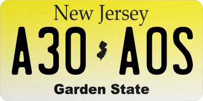 NJ license plate A30AOS