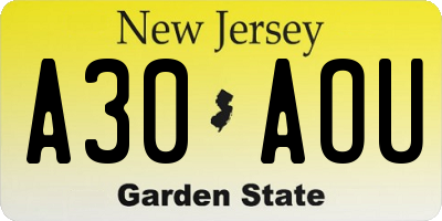 NJ license plate A30AOU