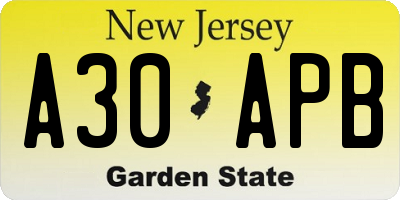 NJ license plate A30APB
