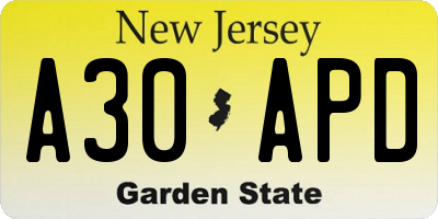 NJ license plate A30APD