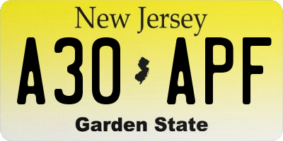 NJ license plate A30APF