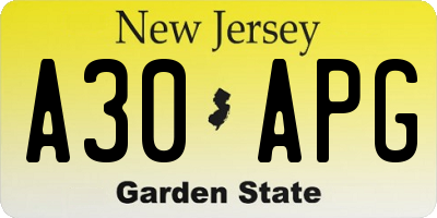 NJ license plate A30APG
