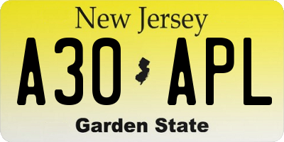 NJ license plate A30APL