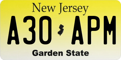 NJ license plate A30APM