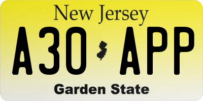 NJ license plate A30APP