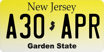 NJ license plate A30APR