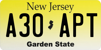 NJ license plate A30APT