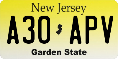 NJ license plate A30APV