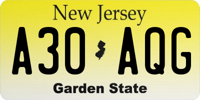 NJ license plate A30AQG