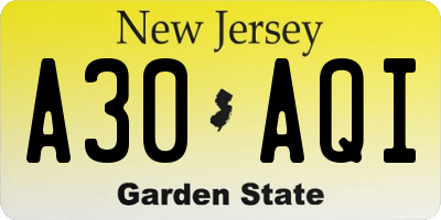 NJ license plate A30AQI