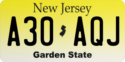 NJ license plate A30AQJ