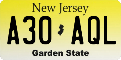 NJ license plate A30AQL