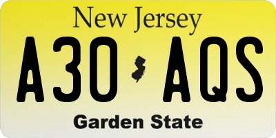 NJ license plate A30AQS