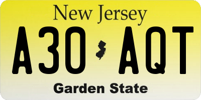NJ license plate A30AQT