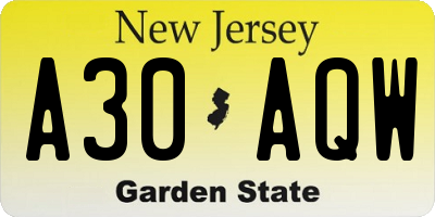 NJ license plate A30AQW