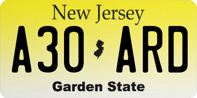 NJ license plate A30ARD