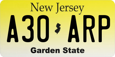NJ license plate A30ARP