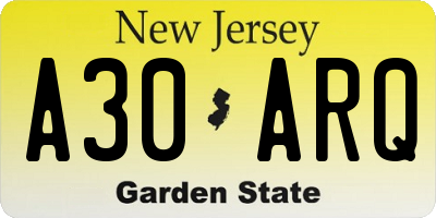 NJ license plate A30ARQ