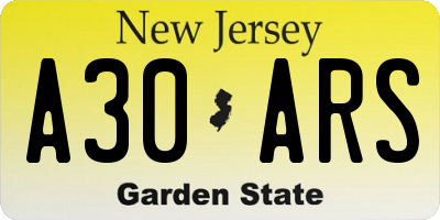 NJ license plate A30ARS