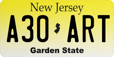 NJ license plate A30ART