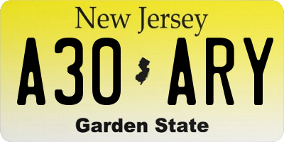 NJ license plate A30ARY