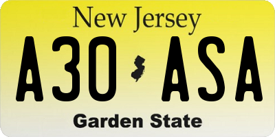 NJ license plate A30ASA