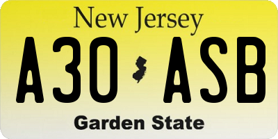 NJ license plate A30ASB