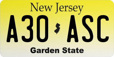 NJ license plate A30ASC