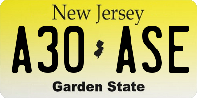 NJ license plate A30ASE