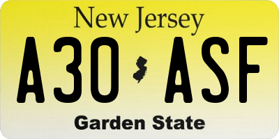 NJ license plate A30ASF