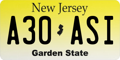 NJ license plate A30ASI