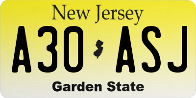 NJ license plate A30ASJ