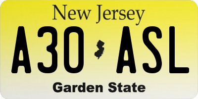 NJ license plate A30ASL